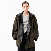 Reversibler Echtleder-Winterparka für Damen, 2-in-1 mit Kapuze, Winddicht, Leder-Windbreaker mit Polyesterfutter, Olivgrün und Schwarz