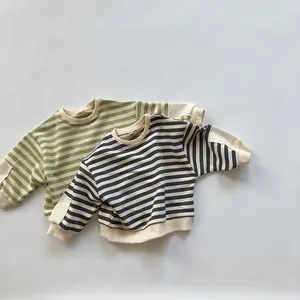 Jersey a rayas para niños y niñas, camisas de manga de murciélago, sudaderas occidentales, novedad, primavera y otoño, 2023