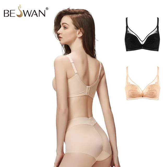 Beswan newest high quality ladies big size bra &amp; brief sets new design lingerie women's sexy bra and panties