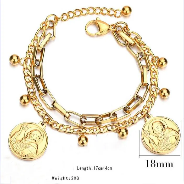 Stainless Steel Gold Color Bracelet With Small Pendant Charm For Women and Men Gift