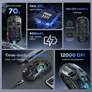 T-WOLF X3 Không Dây Có Dây Ba Chế Độ Cave Chuột Trọng Lượng Nhẹ Chơi Game Rỗng Mát Chuột RGB Chuột Có Thể Sạc Lại Không Dây - Product Image 3