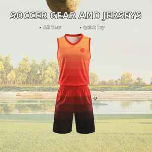 Men Basketball Jersey Set Gradient Color Sleeveless V-Neck Moisture Wicking <b>Polyester</b> <b>Shorts</b> Elastic Waist Summer Sport Apparel - Product Image 2