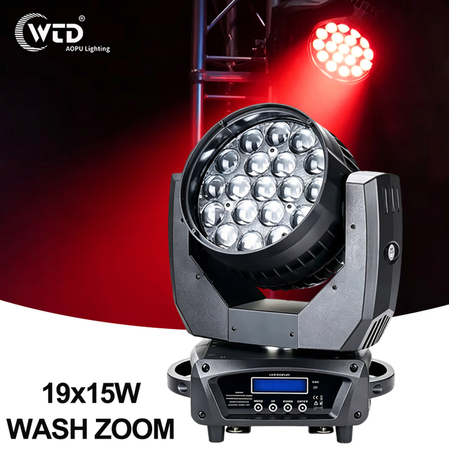 AOPU Sale by Bulk 4In1 RGBW19x15W Zoom LED Moving Light Moving Head Wash Light for Concert Stage
