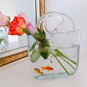 Luxury Transparent Crystal Decorative Flower <strong>Glass</strong> Handbag <strong>Vases</strong> Purse <strong>Bag</strong> <strong>Vase</strong> for Home Decor - Product Image 2