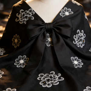 Tissu en Chiffon Satiné <span class=keywords><strong>Noir</strong></span> Mat, Broderie Florale à Pois Blancs Contrastants, Tissu Plissé Anti-Plis et Fluide pour Abaya Musulmane - Product Image 5