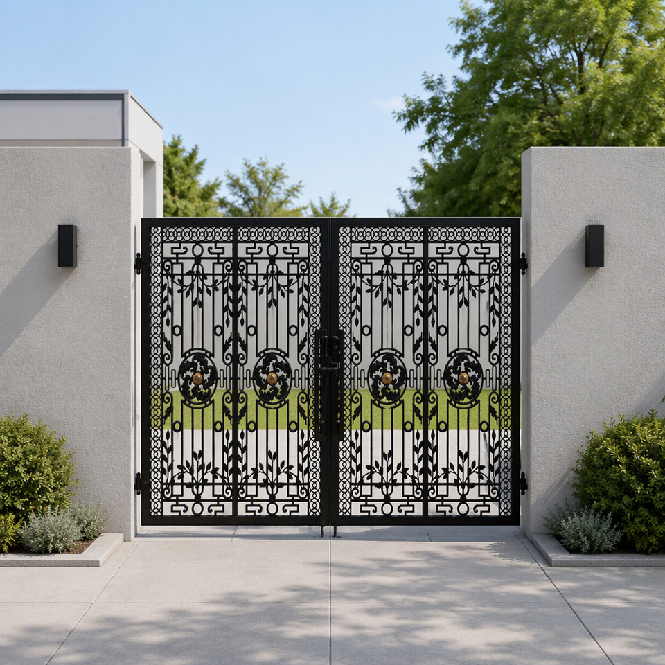 European Wrought Iron Double Swing Gate Classic Estate Driveway Gate ...