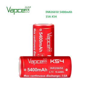 Vapcell inr26650 3.7V 5400 mAh 15a גבוהה קיבולת 3.7v li יון נטענת 26650 סוללה K54