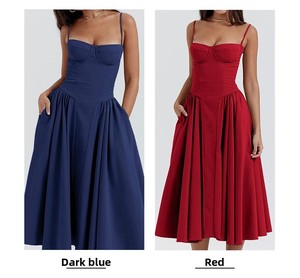 Vestido de satén con patrón sólido Retro <span class=keywords><strong>para</strong></span> mujer europea americana elegante <span class=keywords><strong>tirantes</strong></span> finos liso teñido <span class=keywords><strong>para</strong></span> <span class=keywords><strong>Amazon</strong></span> - Product Image 6