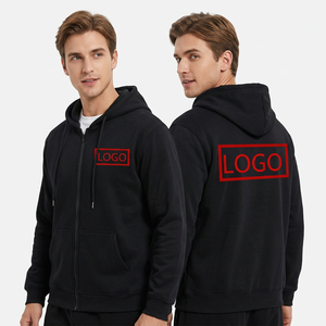 Sweat-shirt à capuche zippé noir pour homme, couleur unie, en coton French Terry, décontracté, pour l'automne, coupe classique, avec poches, 2027 - Product Image 1