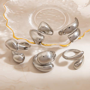 Stainless Steel <b>Ring</b> Cross Teardrop Pattern Adjustable Opening Geometric Shape Unisex Jewelry Gift - Product Image 2