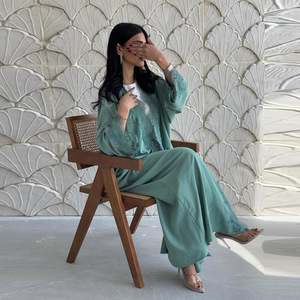 <span class=keywords><strong>M</strong></span>-183 Busana Muslim Sederhana Dubai Gaya Turki Terbuka Abaya Panjang Se-Mata Kaki Bahan Bernapas Model Silang Lengan Panjang Nida - Product Image 2