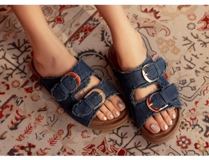 Sandalias de Mezclilla con Doble Correa y Plantilla Confortable - Product Image 1