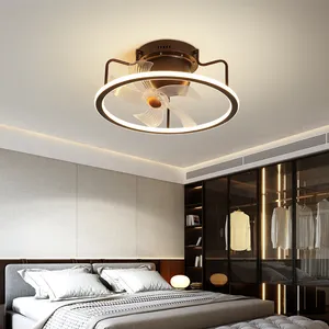 Living Room Modern Round Decorative Smart Remote Control Retractable LED Ceiling Fan Light Lamp