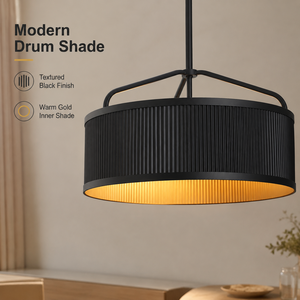 Lampe suspendue moderne en métal, abat-jour noir en forme de tambour, montage au plafond E27, pour salle à manger, îlot de cuisine, intérieur de maison, 40cm - Product Image 2