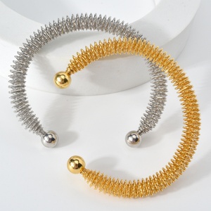 18K Gold Plated Stainless Steel Spring Twist <b>Cuff</b> <b>Bracelet</b> for Women - Product Image 4