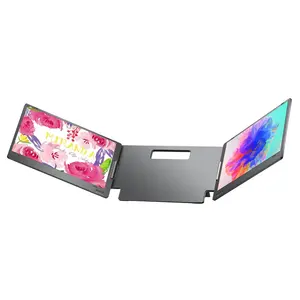 Display Triple Portable Fold Monitor 14inch IPS Screen Laptop Monitor Extender Plug and Dual Monitor Laptop