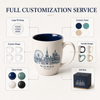 Mug en céramique de porcelaine fine personnalisé, souvenir de Vienne, Autriche, avec impression des monuments Cathédrale Saint-Étienne, Palais Hofburg, Grande Roue, anti-fuite