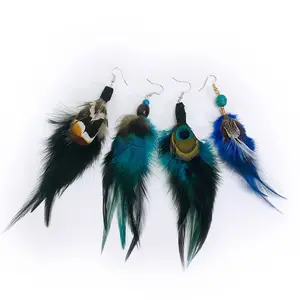 Hoa Tai lông chim công phong cách dân tộc Amazon Wish Hoa Tai Lông hạt
