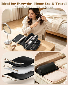 Organisateur d'outils capillaires classique de luxe en néoprène avec fermeture éclair, plusieurs poches, sac de voyage résistant à l'eau et tapis résistant à la chaleur - Product Image 6