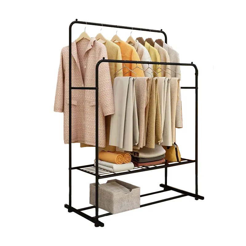 Metal Floor Standing Clothing Display Rack Household Clothes Hanging and Storage Rack with Shoes Organizer