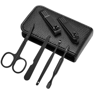 6 Stks/zak Draagbare Luxe Manicure Sets Helder Zwarte Nagelknipper Set Groene Nagelvijl Wenkbrauw Schaar Persoonlijke Verzorging Tools