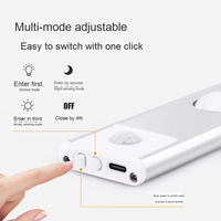 Lampe LED ultra-fine à détecteur de mouvement PIR intelligent, effet lumineux Hill, tricolore, à intensité variable, rechargeable par USB, pour armoire et penderie