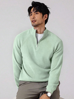 Pull à col montant zippé pour homme, tricoté, décontracté, manches longues, broderie, acrylique/polyester, automne