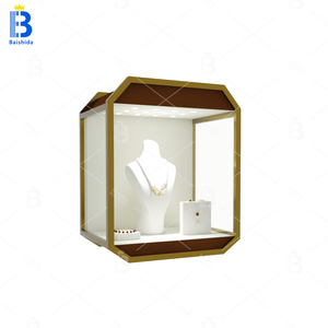 Tùy chỉnh vàng thép không gỉ LED-Lit không thấm nước bền bán lẻ tủ trưng bày cho đồ trang sức thanh lịch bàn tiếp tân Showcase cho - Product Image 4