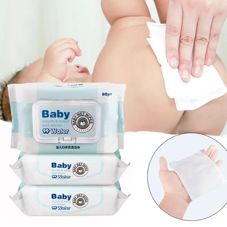 Lingettes pour bébé à base d'eau, nettoyage simple, sans parfum, 80 unités