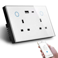 Prise murale intelligente JRUMP 147 avec double USB+C, panneau en verre, 6 prises A+C, mesure de la consommation d'énergie, Zigbee 13A, prise intelligente Tuya, prise murale UK, PD20W
