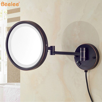Espejo Cosmético de Pared con Iluminación LED Ajustable, Acabado Bronce Envejecido, con Aumento de 3X, para Baño, Marca Beelee