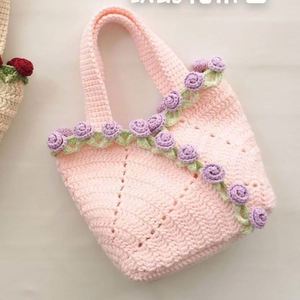 Bolsos de Flores de Rosa Tejidos a Mano 2025, Alfombras de Rosa de Algodón Tejidas a Crochet, Accesorios de Moda - Product Image 3
