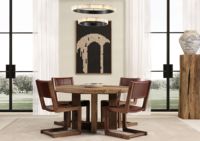 Table à manger ronde en chêne récupéré Ensemble complet de table à manger avec 4 chaises Style rustique Table en bois