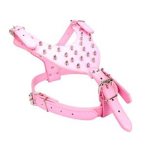 ピンクヒョウ面白いロットワイラーPUレザースタッズ付きリベット犬用首輪スパイクレザー首輪とハーネス3個セット犬用 - Product Image 5