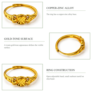 Anillo Iris Chapado en Oro con Motivo de Rayos de Sol, Banda Delgada, Estilo Clásico, Joyería Unisex - Product Image 4