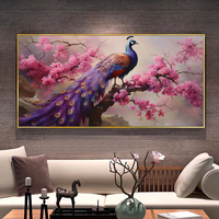 Peinture murale LED décorative pour salon, motif paon bleu moderne en porcelaine cristalline, vente en gros sur mesure