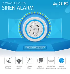 Z-wave Plus Sirene Alarm Nirkabel, Baterai Otomasi Rumah Kekuatan Baterai dengan USB Terisi ZWave Sirene Sensor Alarm EU 868.4MHz