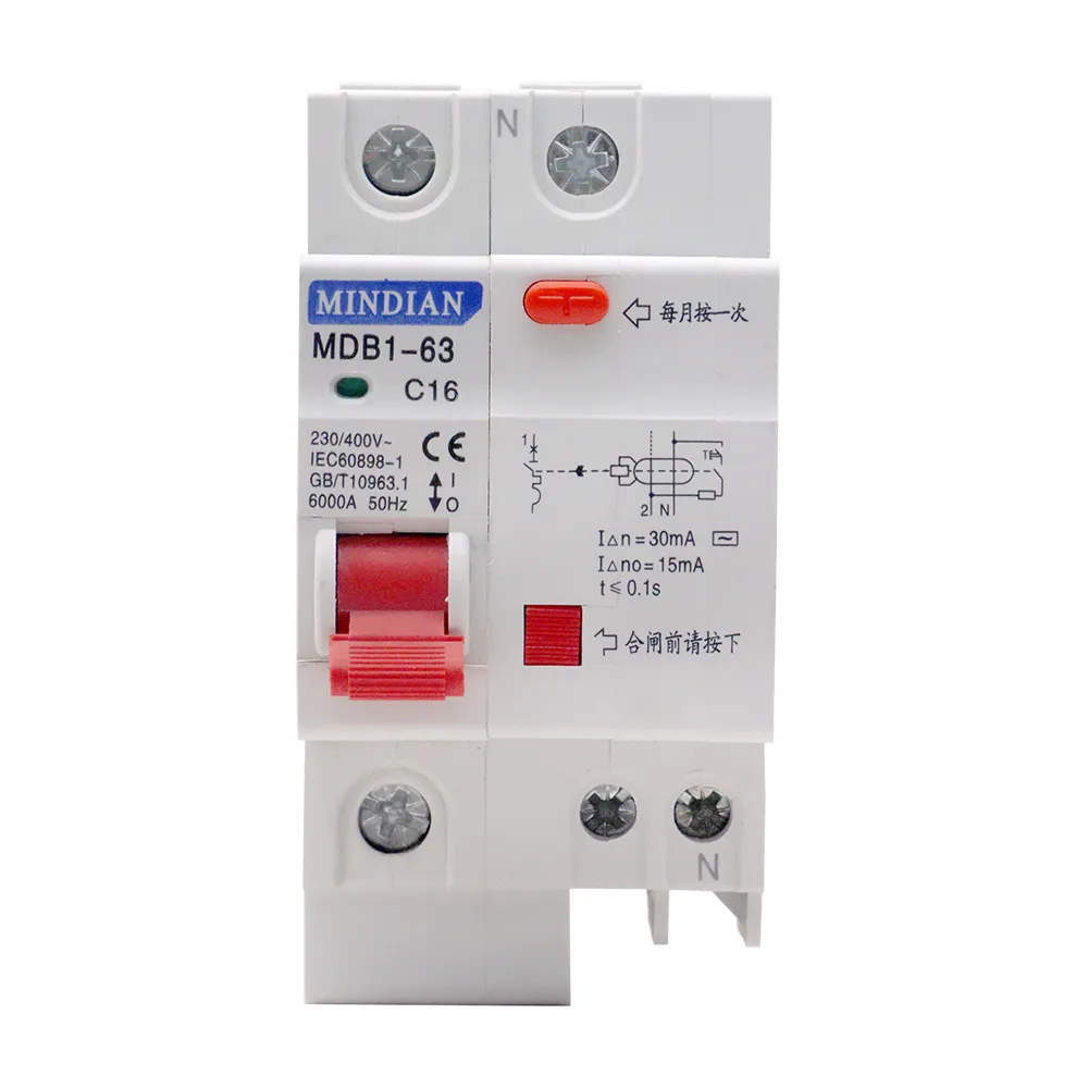 MOREDAY-Disyuntor de fugas de tierra MDB1LE-63, dispositivo de corriente residual de tipo AC, 1P + N, elcb RCCB RCD RCBO 6a 10a 16a 20a 25a