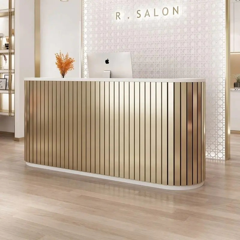 Mobilier de salon de beauté Table de réception en bois de haute qualité moderne beige nude pour comptoir à vendre
