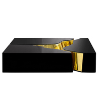 Table basse carrée en acier inoxydable avec incrustation d'or craquelé, finition brillante, style moderne, pour décoration intérieure haut de gamme