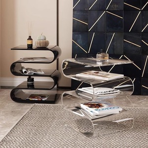<span class=keywords><strong>Mesa</strong></span> de Centro Curva en Forma de S para Sala de Estar, Consola Acrílica con Múltiples Estantes para Optimizar el Espacio en Lofts - Product Image 6