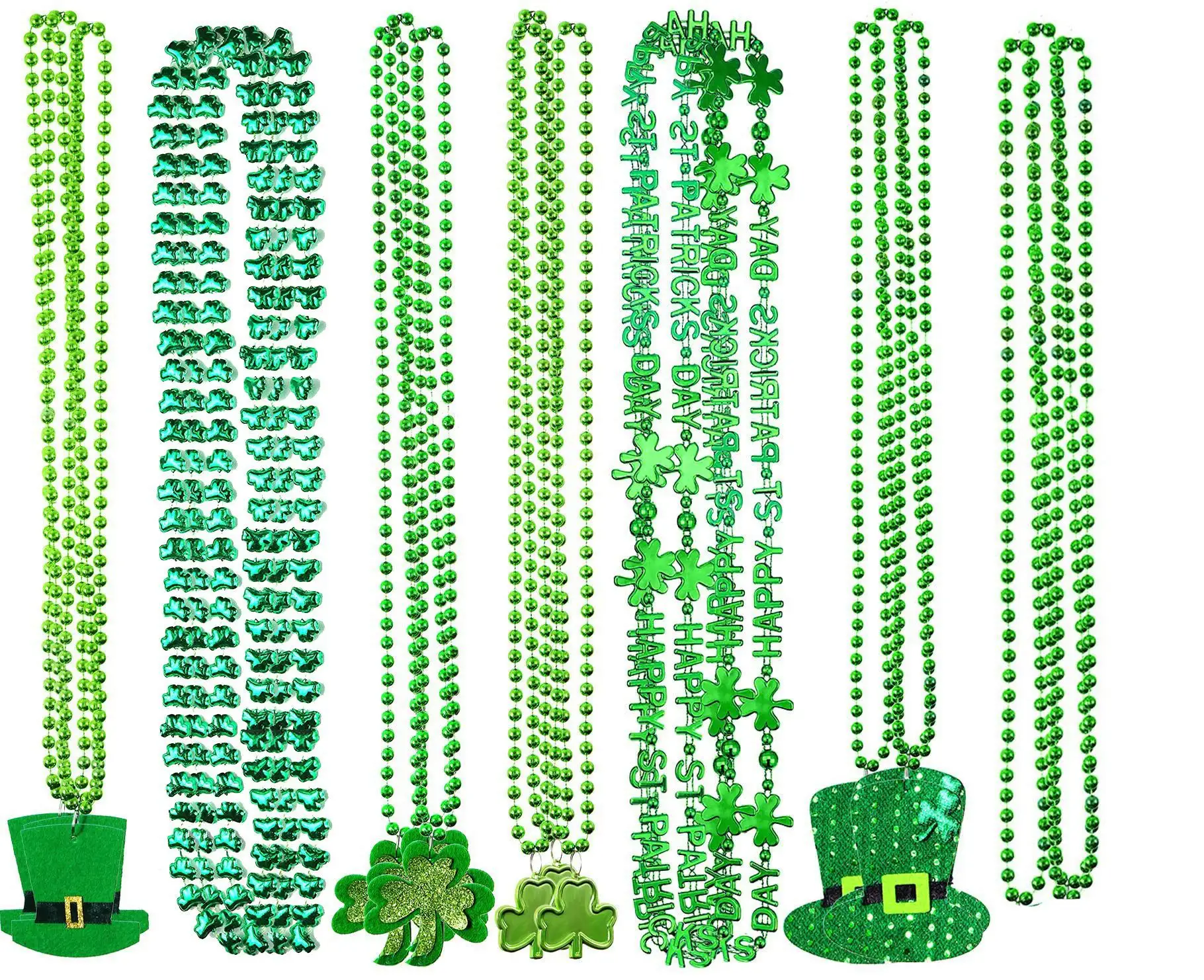 Hot Sale Irish Festival New Green Shamrock Happy St Patrick's Day Plastic Bead Necklace St.Patrick Dance Party Accessories