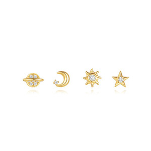 SP Fine Jewelry 925 Sterling Silver Korean Cubic Zircon Star <span class=keywords><strong>Moon</strong></span> S925 Stud Earring 4 PCS/Set - Product Image 1