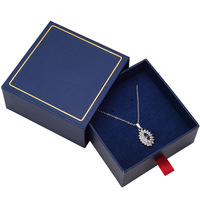 Boîte à tiroirs carrée bleue HTD avec bordure dorée, boîte de rangement pour bijoux noire, emballage avec ruban satiné pour bagues et colliers