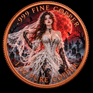 Gotische Braut Blutmond <span class=keywords><strong>Friedhof</strong></span> 1 oz .999 Feinkupfermünze UV-Farbbedruckt Hochrelief Kundenspezifisches OEM Großhandelsgeschenk - Product Image 1