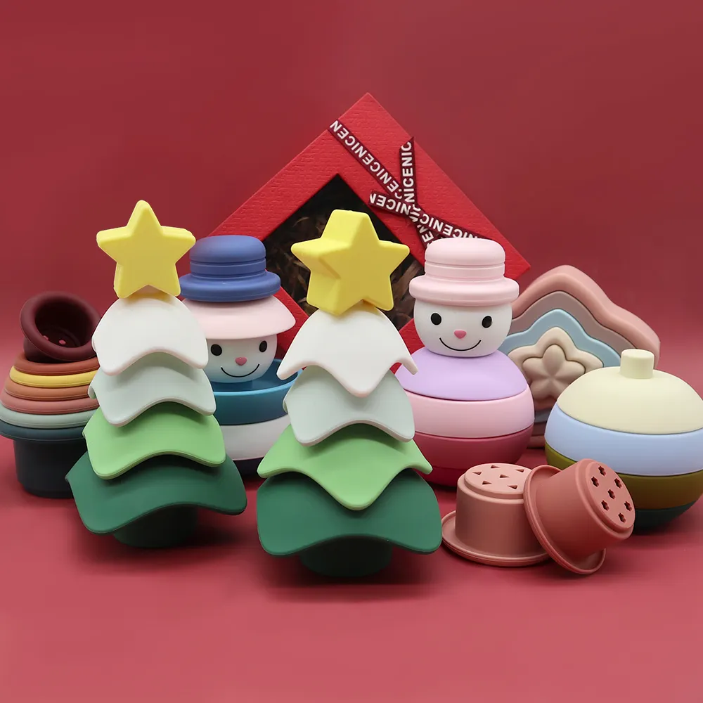 Melikey 2022 New Arrivals Soft Educational Christmas Sorting Building Blocks Kids Silicone Stacking Toys Baby