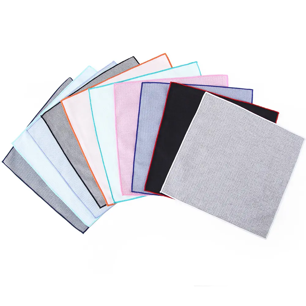 Men Handkerchief Solid Plaid Checked 100% Cotton White Quality Pocket Hanky Cotton Pocket Square