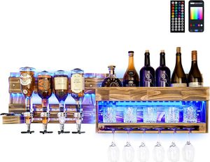 <b>Wall</b> Mounted Wine Rack Pine Wood <b>Shelf</b> Stemware Glass Holder Rustic Home Bar <b>Kitchen</b> Decor Liquor Dispenser Storage - Product Image 2