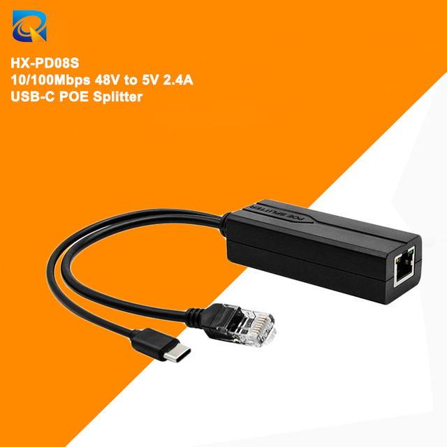 IEEE802.3af/at Standard 48V 5V 2.4A Type-C USB C Output 10/100Mbps 15W POE Adapter POE Splitter for Security Camera Wireless