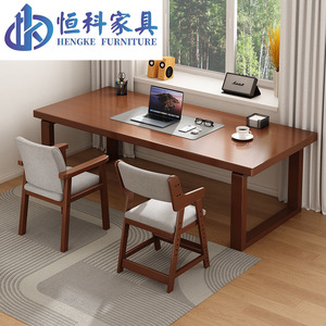 Hengke Furniture <b>Solid</b> <b>Wood</b> Computer <b>Desk</b> Natural Color Modern Minimalist Home Office Study Table 160Cm Length - Product Image 2